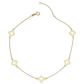 14k Yellow Gold Clover Flower Station Anklet (adjusts to 9 or 10 inch)