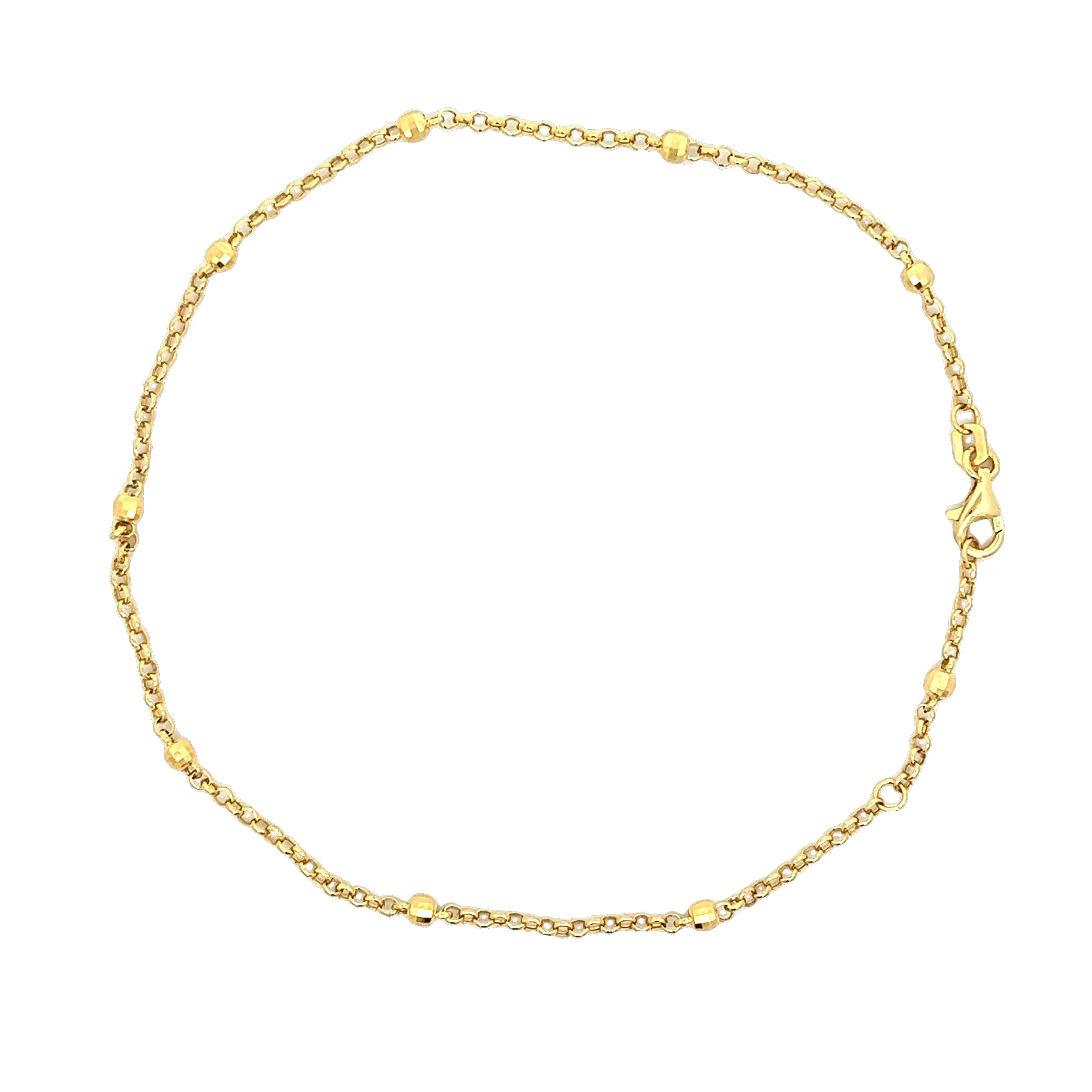 14k Yellow Gold Rollo Bead Anklet