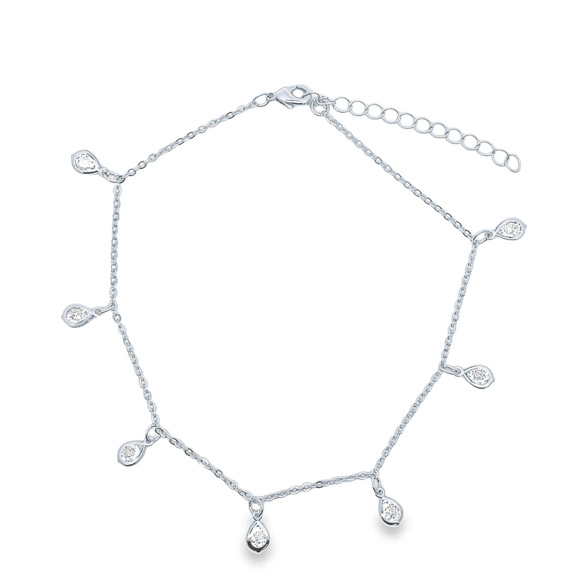 18k Gold Filled Dainty Anklet With Teardrop Clear Cubic Zirconia Stones (E226)