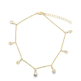 18k Gold Filled Dainty Anklet With Teardrop Clear Cubic Zirconia Stones (E226)