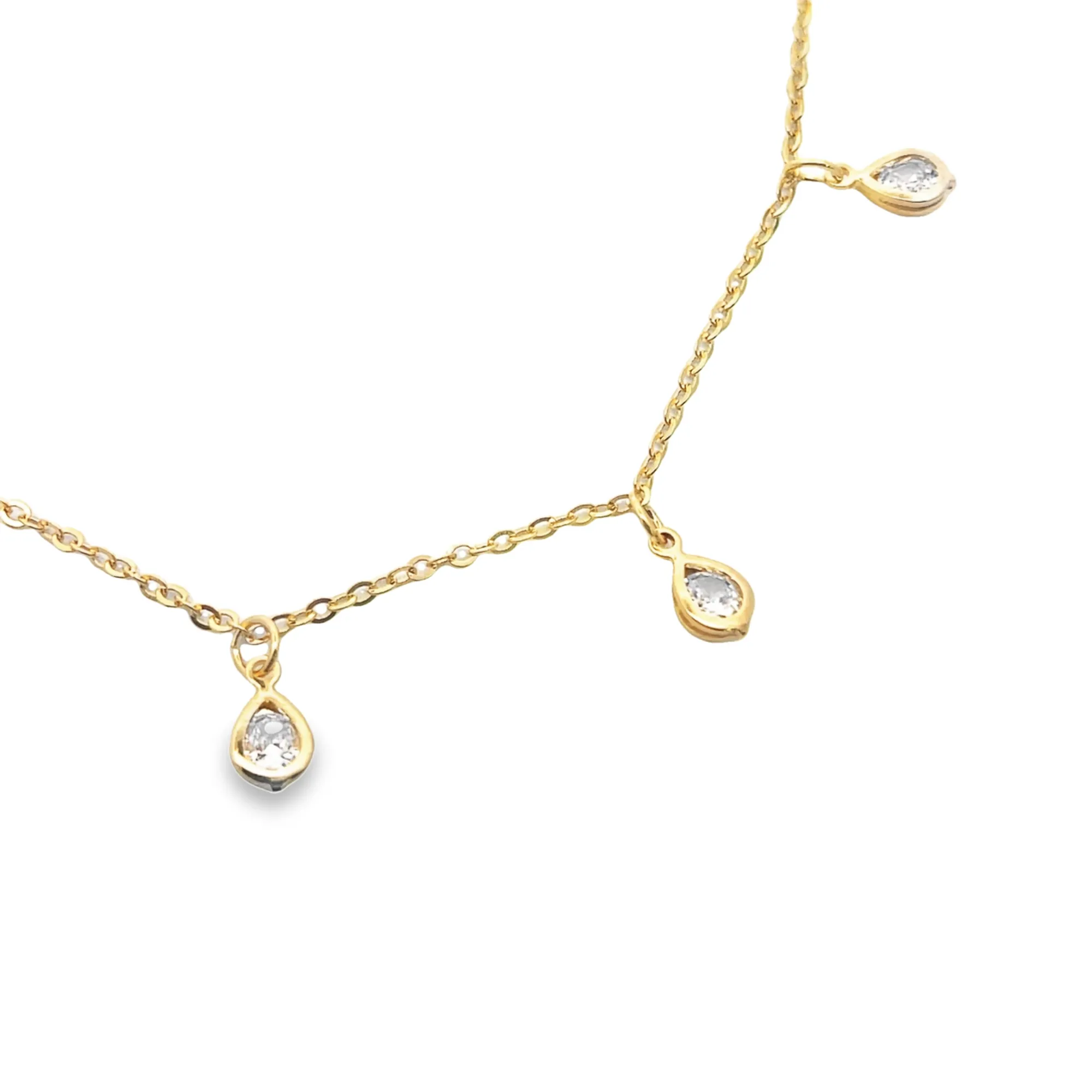 18k Gold Filled Dainty Anklet With Teardrop Clear Cubic Zirconia Stones (E226)