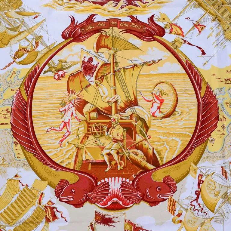 1998 Hermes Au-dela des cinq Mers Silk Scarf by Laurence Bourthoumieux