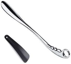 26 Inch Shoe Horn Long Handle for Seniors Metal Shoehorn Large Handled Shoe Horns Men Women Solid Heavy Duty with 6.3'' Travel Shoe Spoon