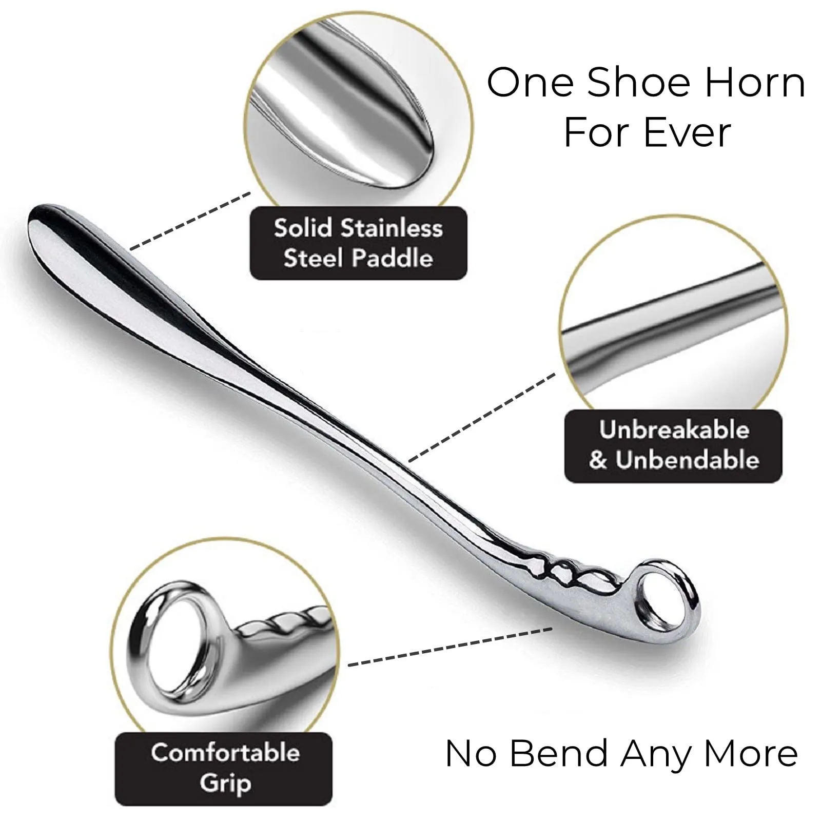 26 Inch Shoe Horn Long Handle for Seniors Metal Shoehorn Large Handled Shoe Horns Men Women Solid Heavy Duty with 6.3'' Travel Shoe Spoon