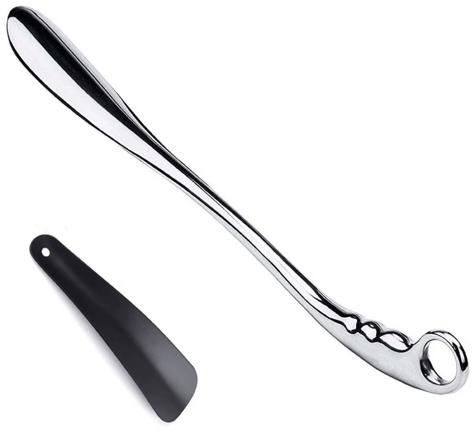 26 Inch Shoe Horn Long Handle for Seniors Metal Shoehorn Large Handled Shoe Horns Men Women Solid Heavy Duty with 6.3'' Travel Shoe Spoon