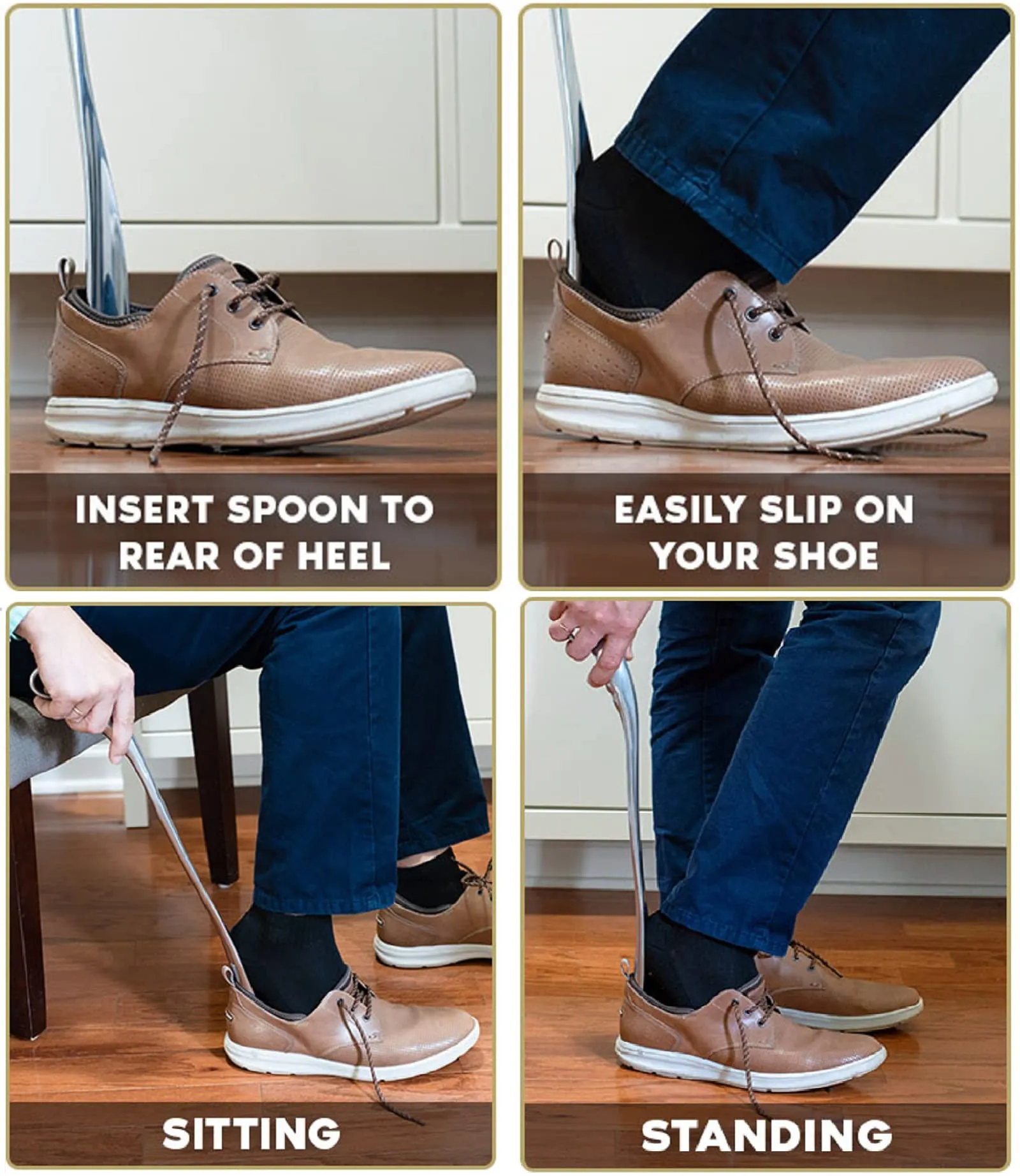 26 Inch Shoe Horn Long Handle for Seniors Metal Shoehorn Large Handled Shoe Horns Men Women Solid Heavy Duty with 6.3'' Travel Shoe Spoon