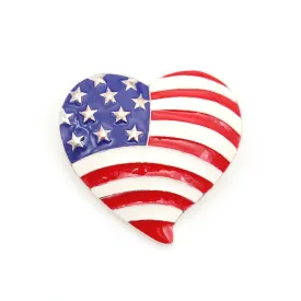 37mm Rhinestone Enamel USA Flag American Independence Day Love Heart Shaped Brooch Pin