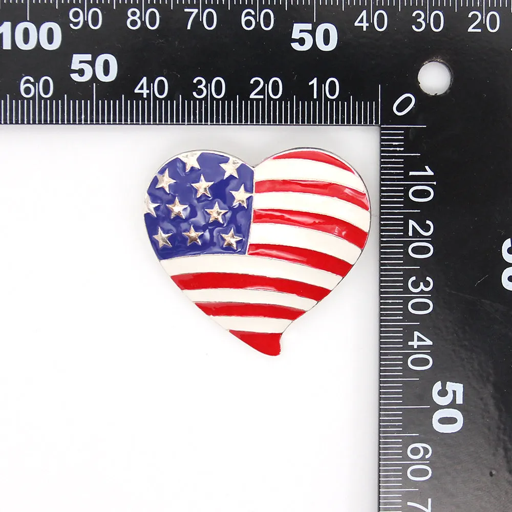 37mm Rhinestone Enamel USA Flag American Independence Day Love Heart Shaped Brooch Pin