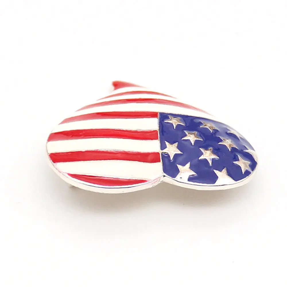 37mm Rhinestone Enamel USA Flag American Independence Day Love Heart Shaped Brooch Pin