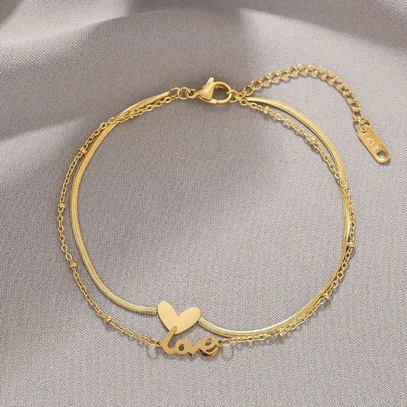 Anklet Double Layer Snake Gold Chain