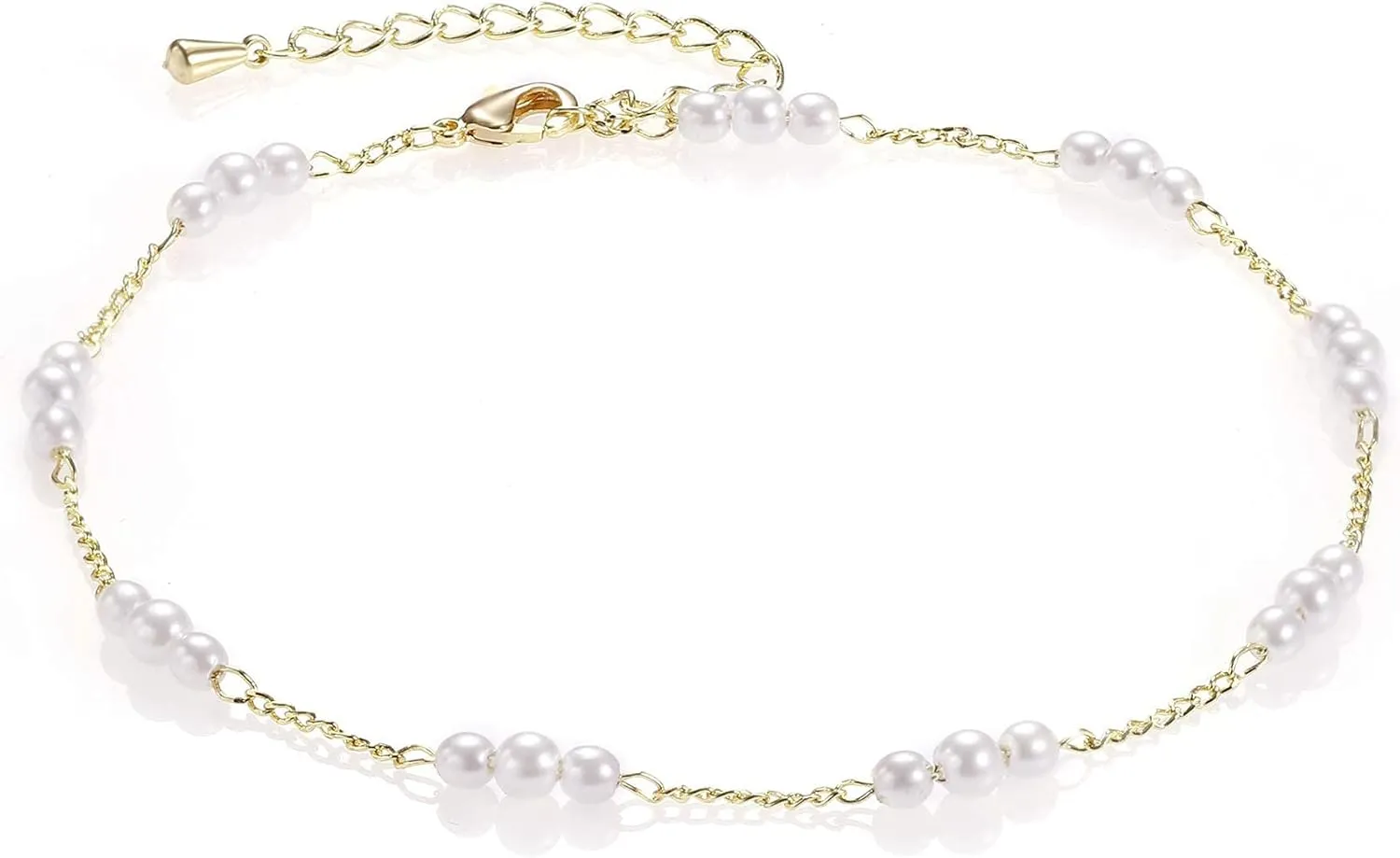 Anklet for Women 14K Gold Plated Ankle Bracelets Silver Anklet Waterproof Pearl Cubic Zirconia Rhinestone Heart Beads Herringbone Cuba Link Chain Anklets Dainty Jewelry