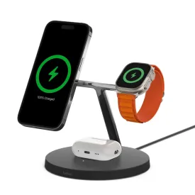 BELKIN BoostCharge Pro 3-In-1 Wireless Stand Fast Charger with 15W MagSafe - Black