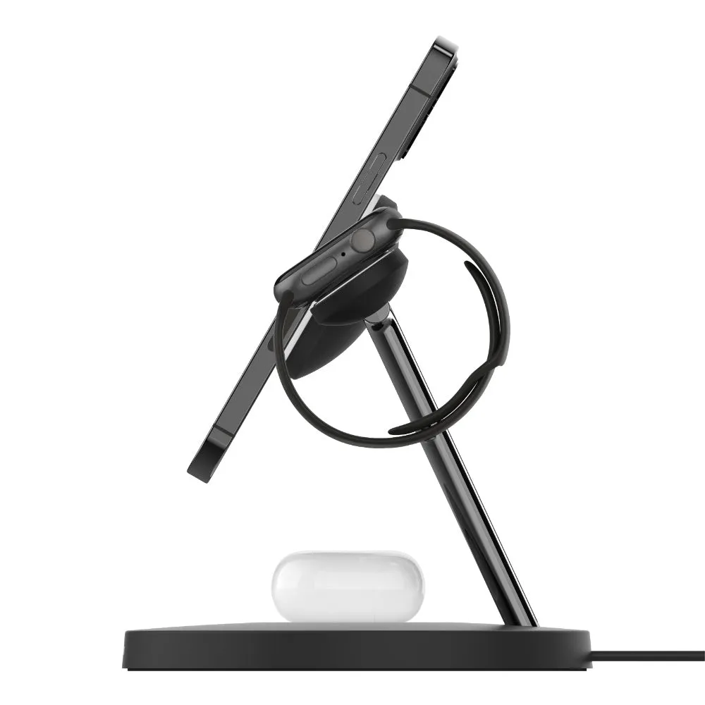 BELKIN BoostCharge Pro 3-In-1 Wireless Stand Fast Charger with 15W MagSafe - Black