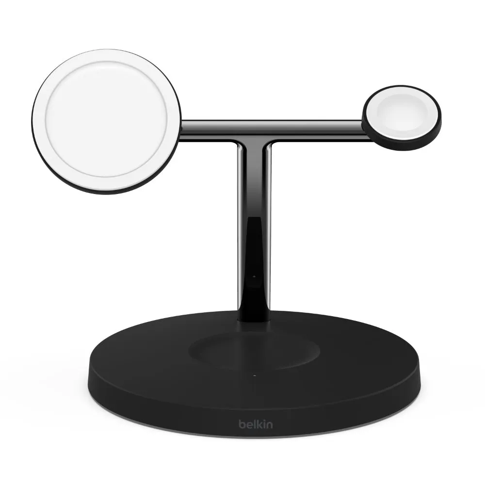 BELKIN BoostCharge Pro 3-In-1 Wireless Stand Fast Charger with 15W MagSafe - Black