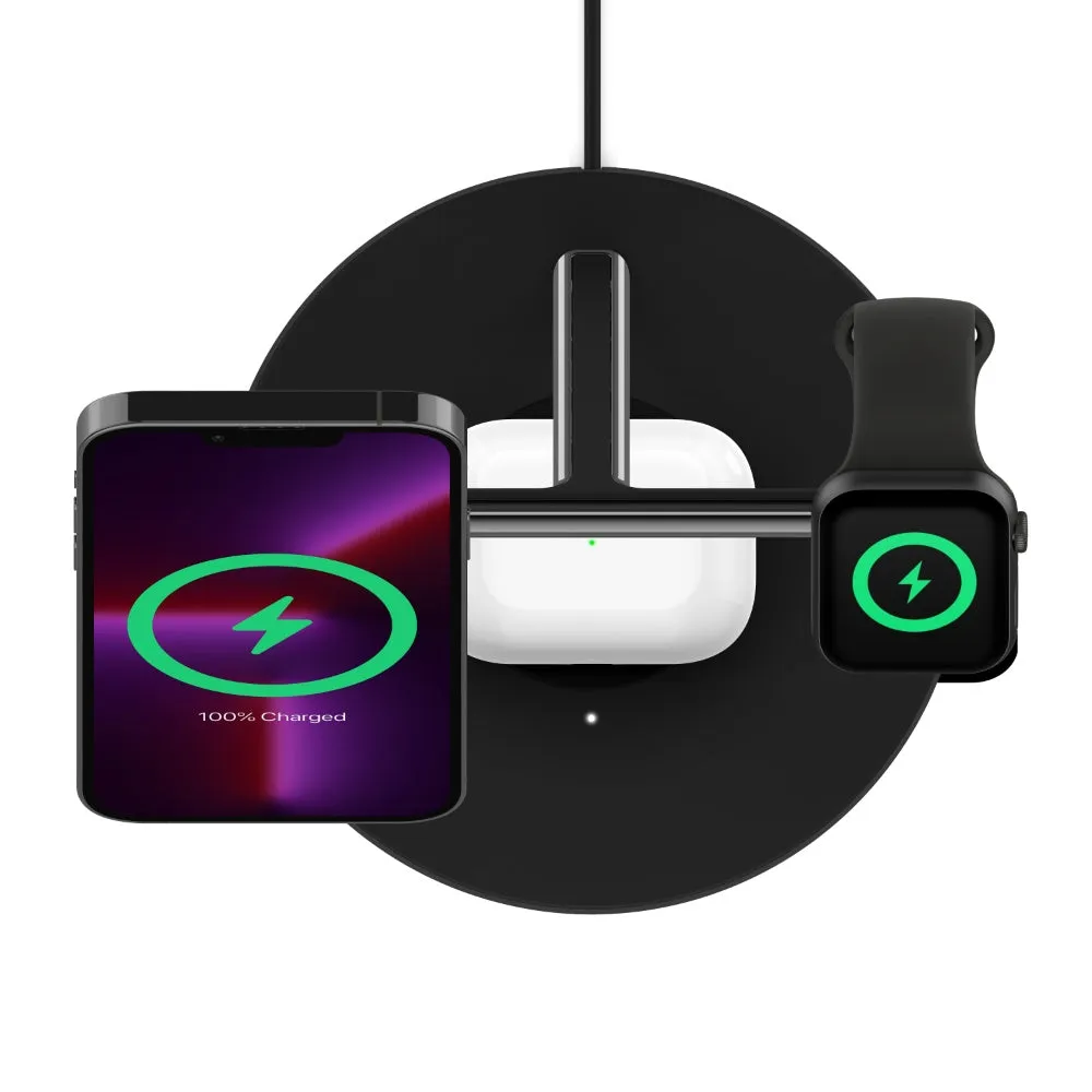 BELKIN BoostCharge Pro 3-In-1 Wireless Stand Fast Charger with 15W MagSafe - Black