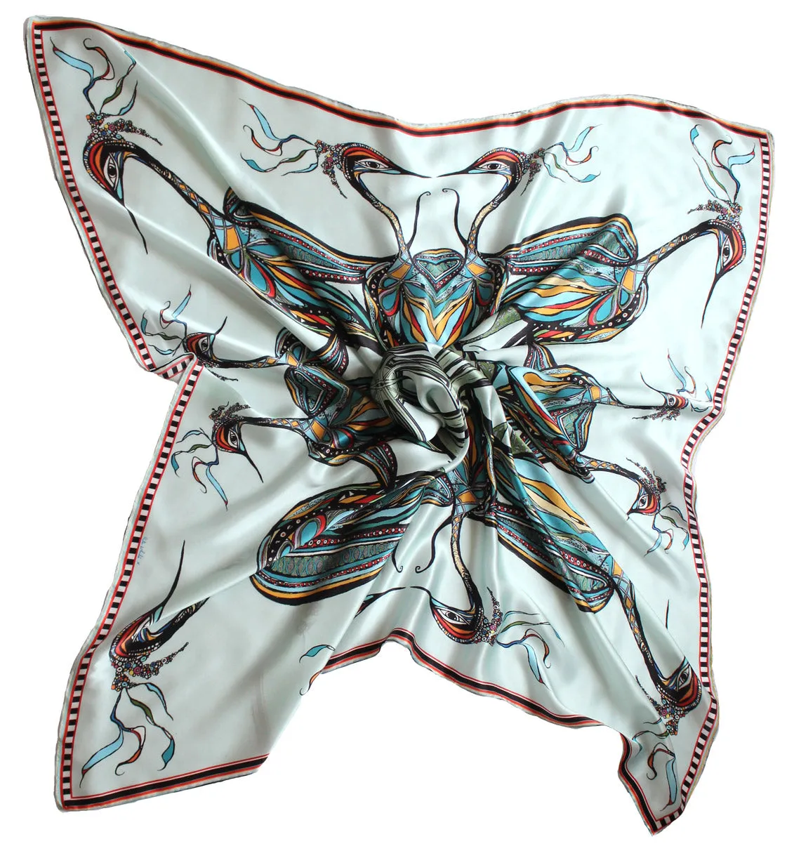 'Birds on the Wheel',100% Satin Silk,