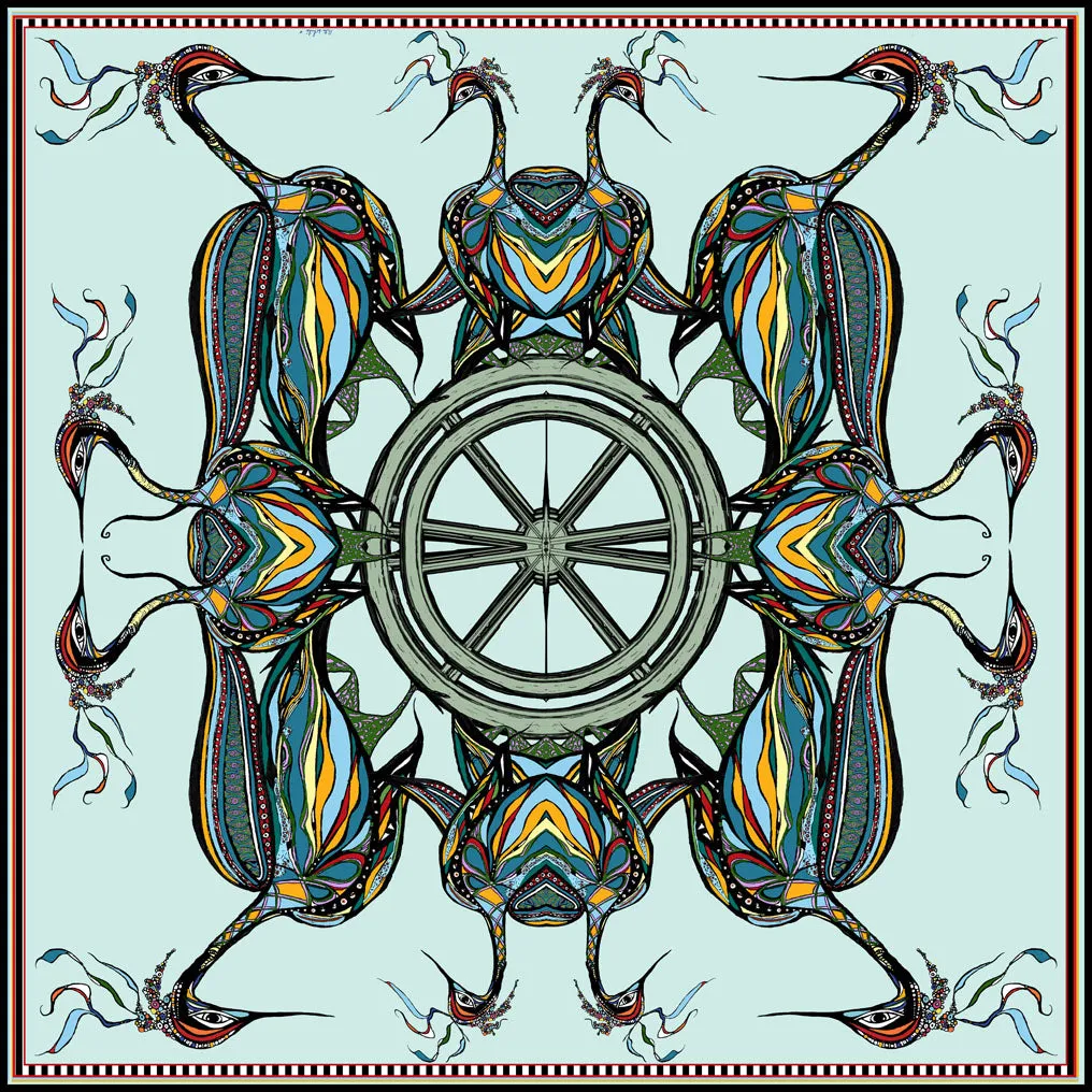 'Birds on the Wheel',100% Satin Silk,