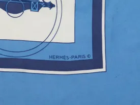 Blue & White Hermes Ex Libris Motif Printed Silk Scarf