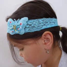 Blue Lace Butterfly Hairband Headband Girl Kid Toddler Baby Alice Hair Head Band