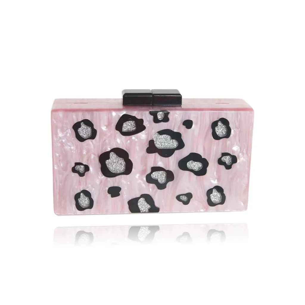 Blush Pink Leopard Print Acrylic Clutch