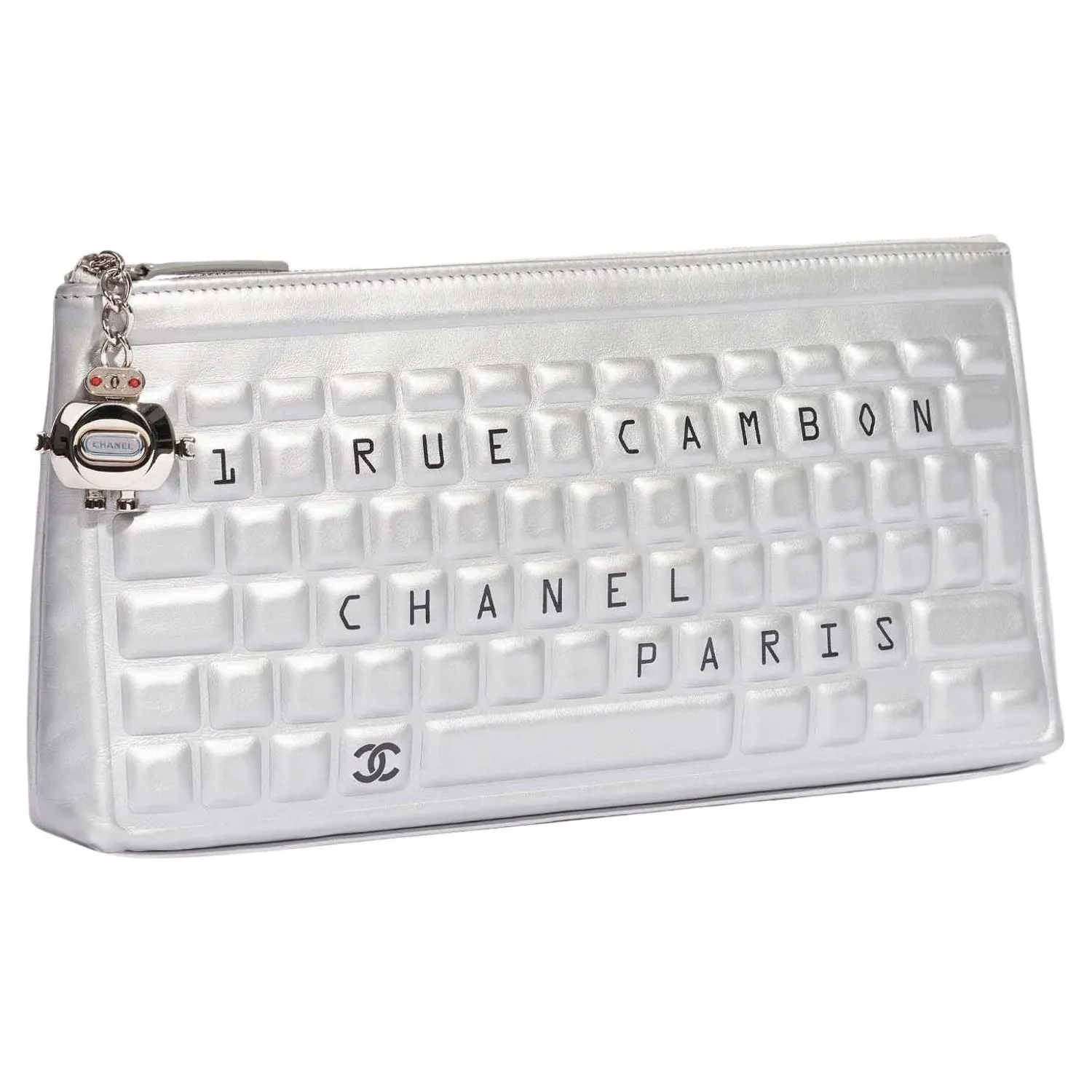 Chanel Keyboard Data Center Metallic Silver Novelty Minaudière Clutch