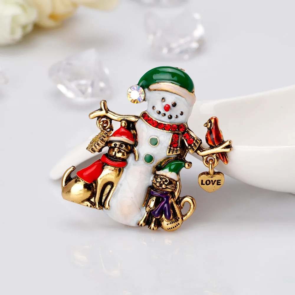 Christmas snowman animal enamel brooch-fashion accessories-vintage brooch-Christmas brooch- best gift for Christmas