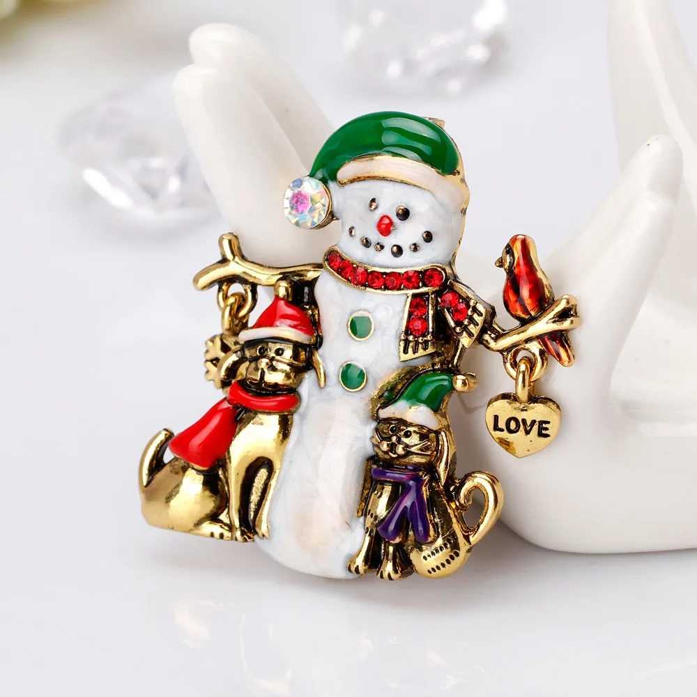 Christmas snowman animal enamel brooch-fashion accessories-vintage brooch-Christmas brooch- best gift for Christmas