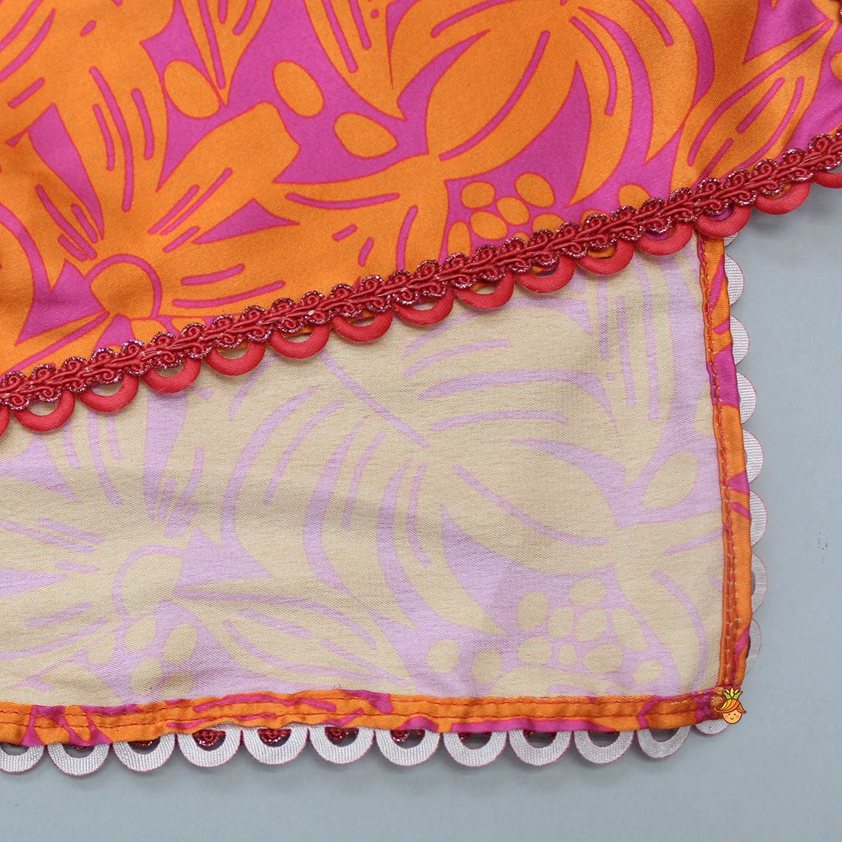 Dual Colour Top And Stylish Dhoti Skirt With Matching Cape And Hairband