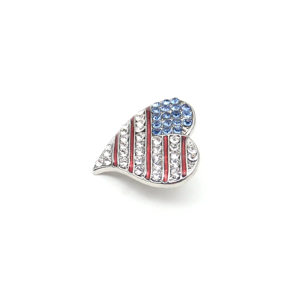 Fuhua 29mm Rhinestone Alloy USA Flag American Independence Day Love Heart Shaped Brooch Pin