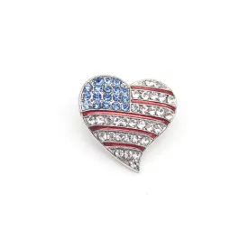 Fuhua 29mm Rhinestone Alloy USA Flag American Independence Day Love Heart Shaped Brooch Pin