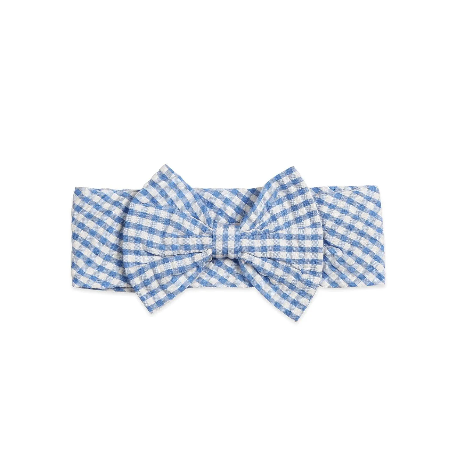 Gingham Tiered Dress With Hairband - Blue