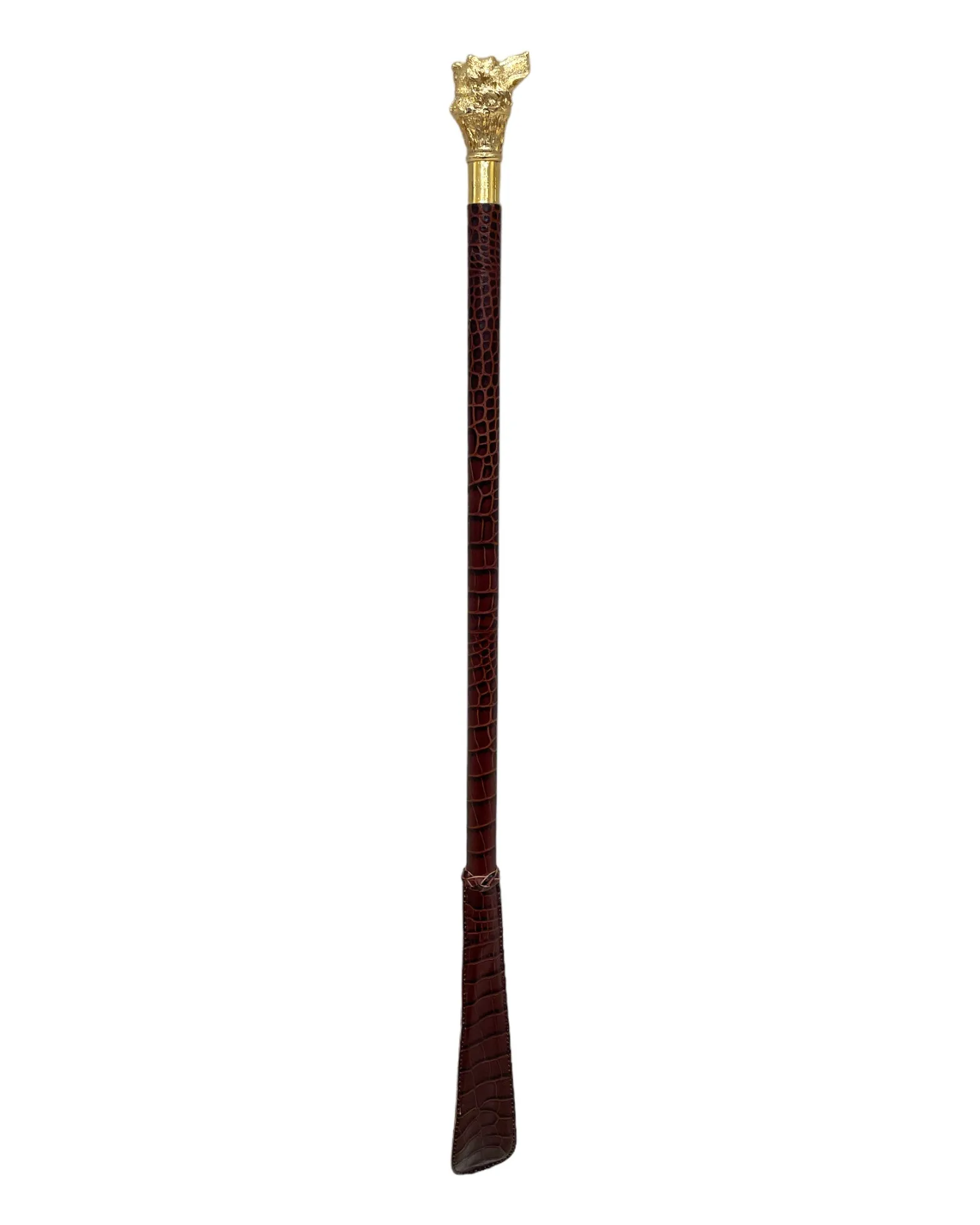 Golden Pointer Long Shoehorn - Brown Leather with Brown Stitches