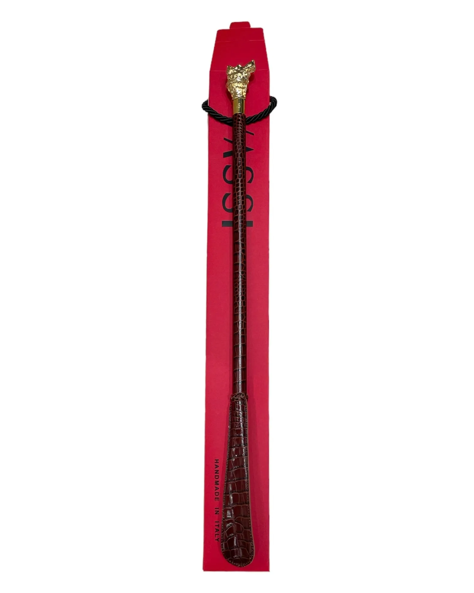 Golden Pointer Long Shoehorn - Brown Leather with Brown Stitches