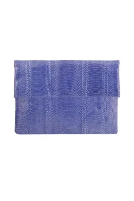 LARGE FOLDOVER CLUTCH BLUEBELL COBRA SNAKESKIN