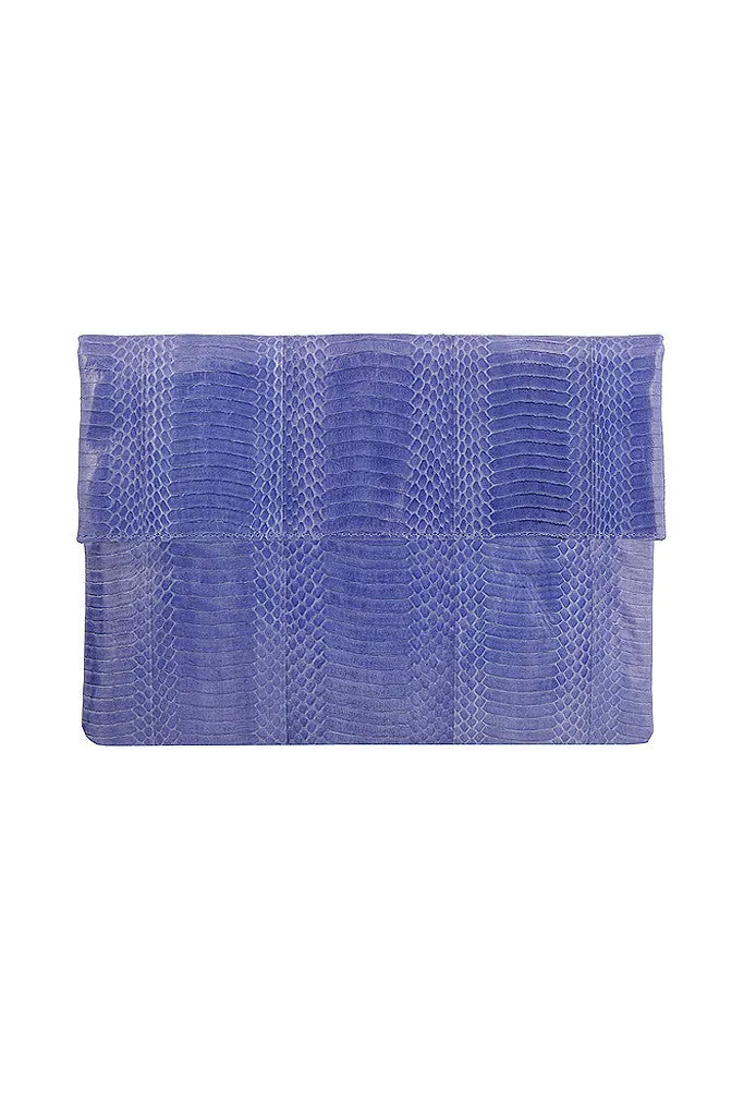 LARGE FOLDOVER CLUTCH BLUEBELL COBRA SNAKESKIN