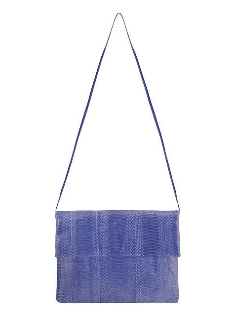 LARGE FOLDOVER CLUTCH BLUEBELL COBRA SNAKESKIN