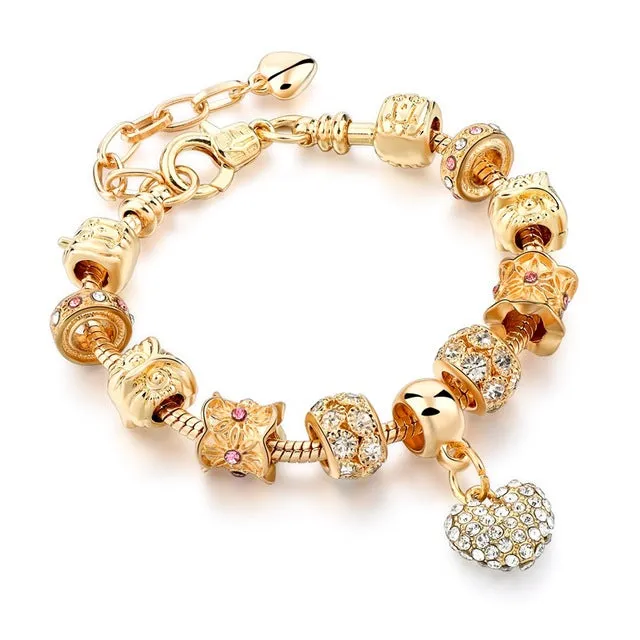 Luxury Crystal Heart/Charm Gold Bracelets For Women fashionable Jewelry