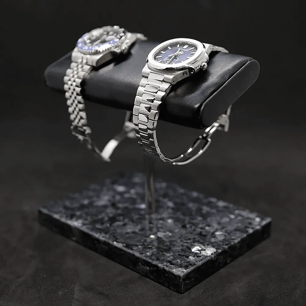Luxury Watch Stand - Double Cushion (Marble Base) - Black