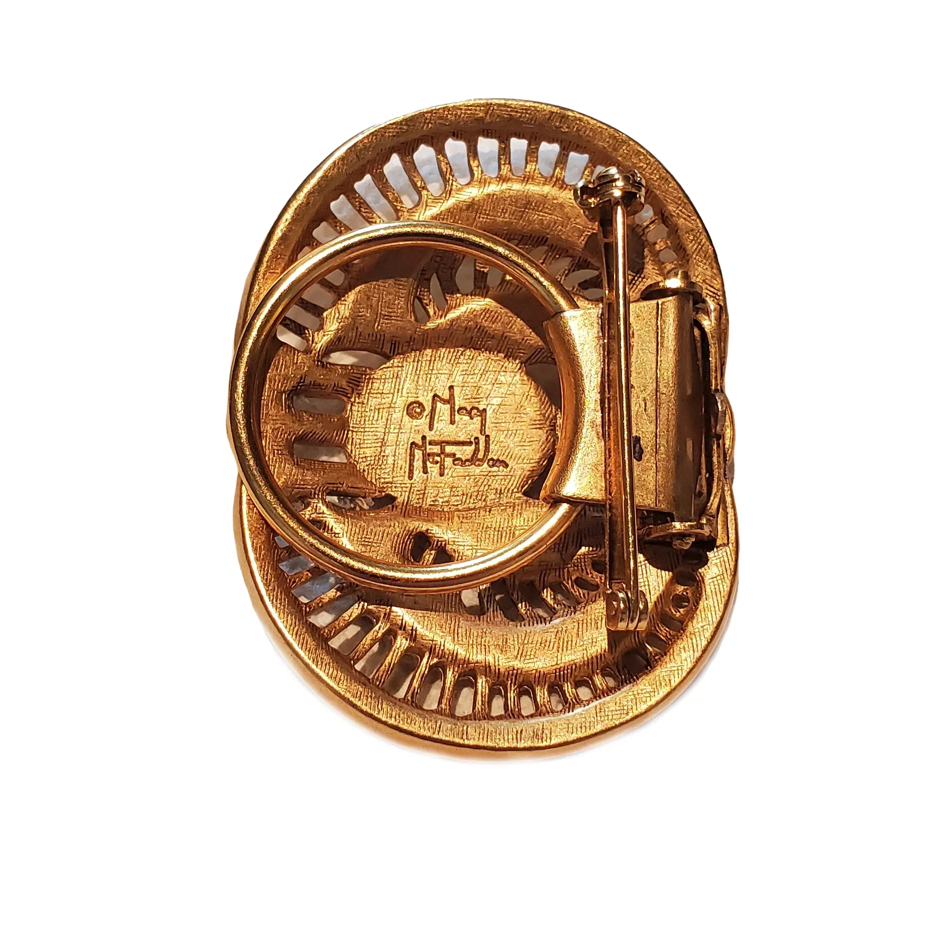 Mary McFadden Gilded Gold Hardware "Scarab" Brooch Scarf Clip