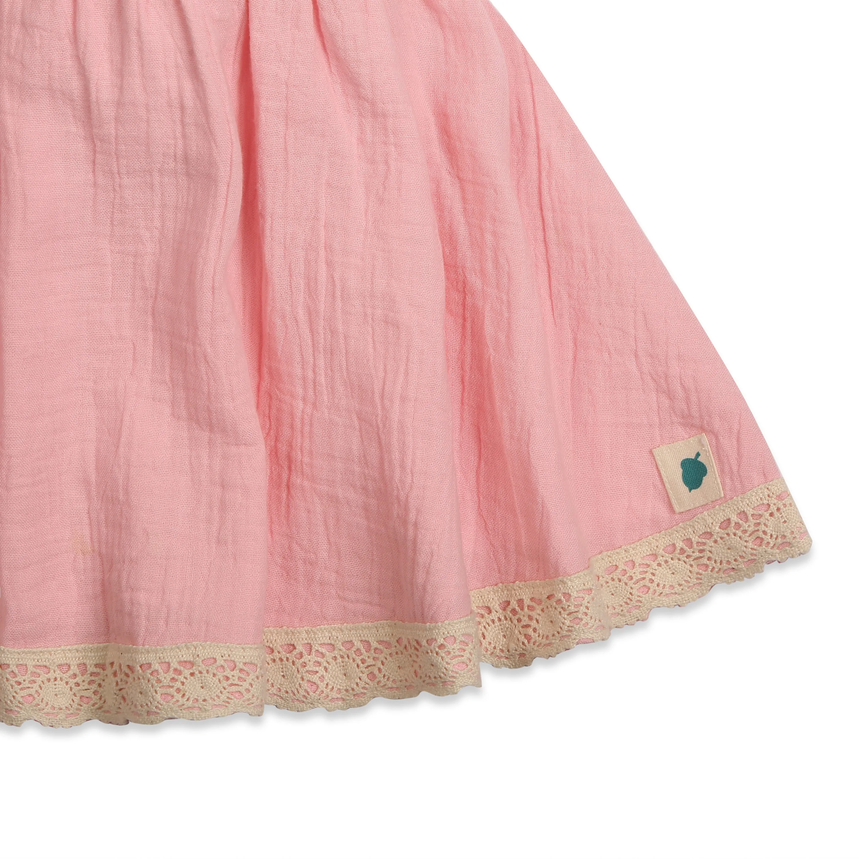 My Milestones Baby Girl Chloé Dungaree Dress With Crochet Details And Embroidered Tee - White & Pink