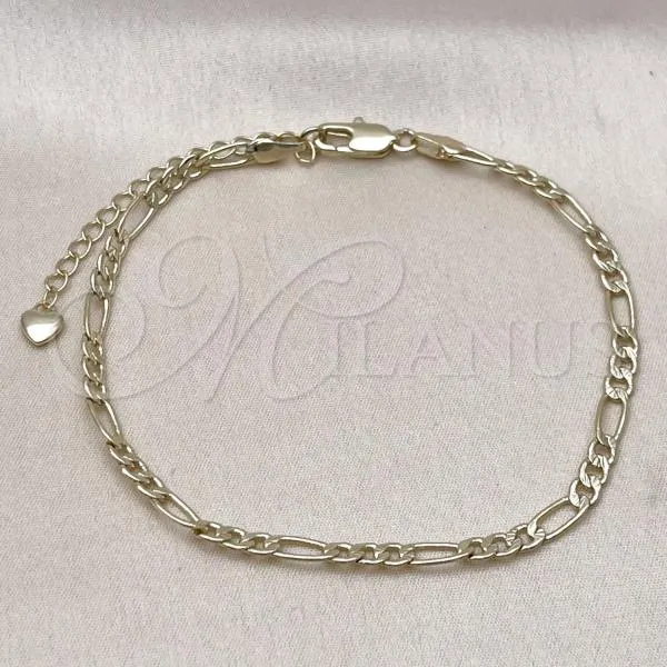 Oro Laminado Basic Anklet, Gold Filled Style Figaro Design, Diamond Cutting Finish, Golden Finish, 03.213.0309.10