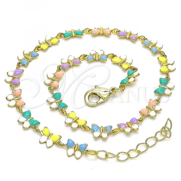Oro Laminado Fancy Anklet, Gold Filled Style Multicolor Enamel Finish, Golden Finish, 03.386.0010.1.10