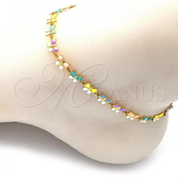 Oro Laminado Fancy Anklet, Gold Filled Style Multicolor Enamel Finish, Golden Finish, 03.386.0010.1.10