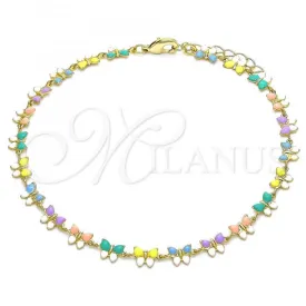 Oro Laminado Fancy Anklet, Gold Filled Style Multicolor Enamel Finish, Golden Finish, 03.386.0010.1.10