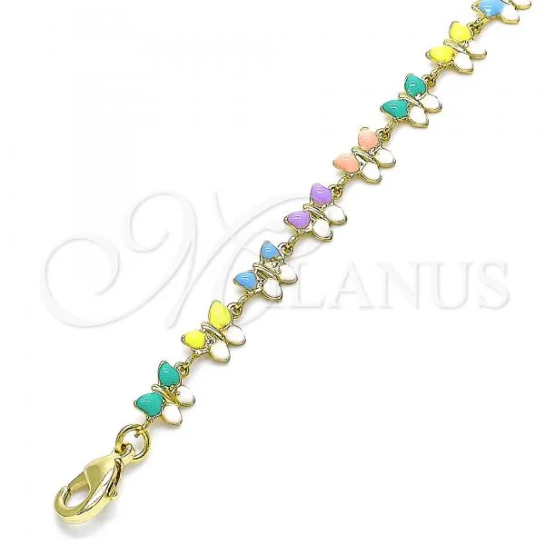 Oro Laminado Fancy Anklet, Gold Filled Style Multicolor Enamel Finish, Golden Finish, 03.386.0010.1.10