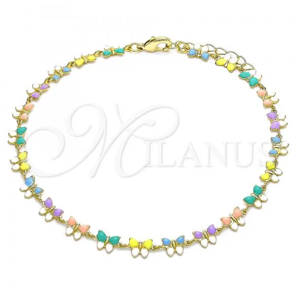 Oro Laminado Fancy Anklet, Gold Filled Style Multicolor Enamel Finish, Golden Finish, 03.386.0010.1.10