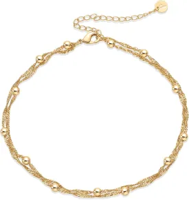 PAVOI 14K Gold Plated Charm Link Chain Anklets for Women | Dainty Cubic Zirconia Boho Dot Evil Eye Star Station Solitaire Pearl Beaded Festival Adjustable Gold Anklets