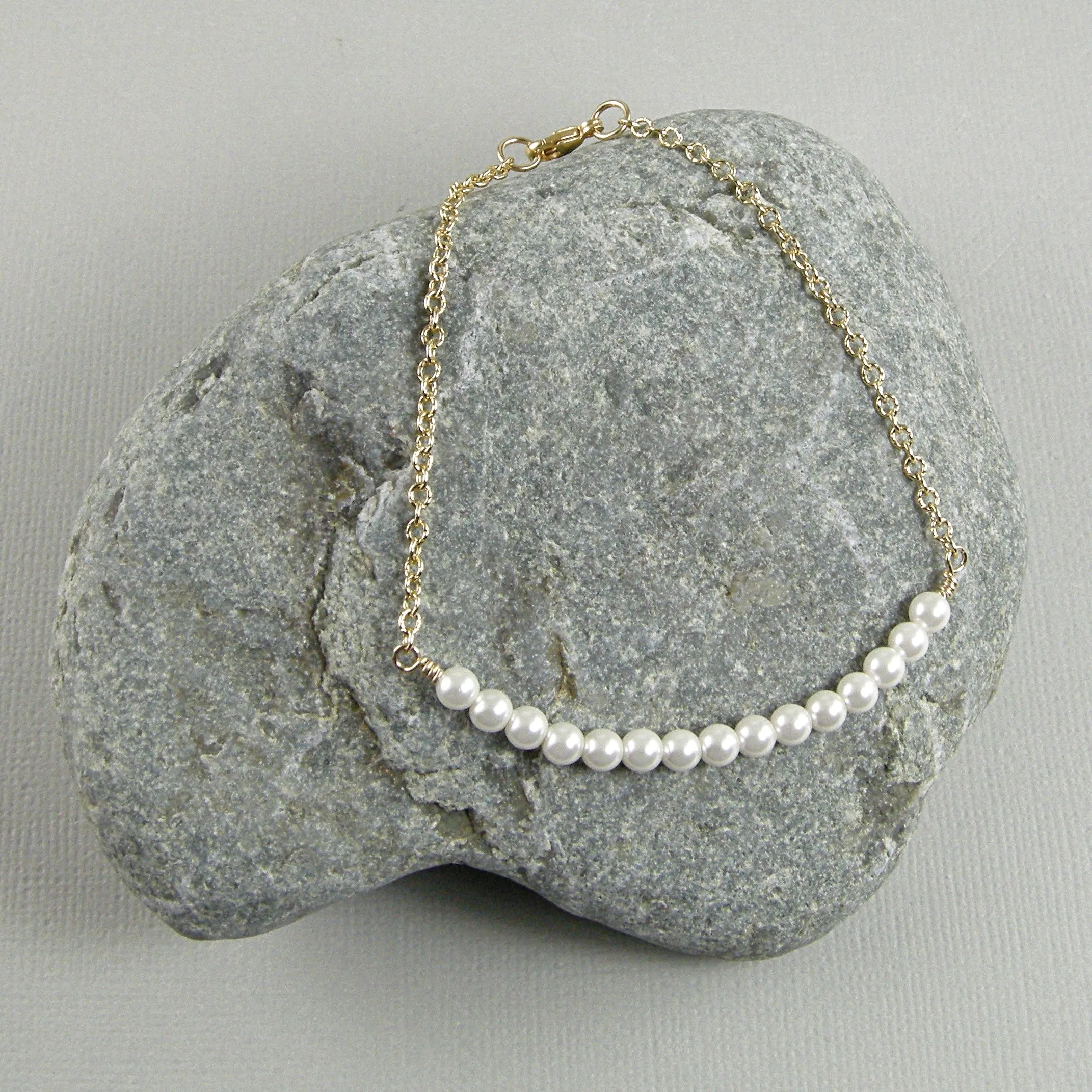 Pearl Anklet, White Pearl Gold Chain Anklet