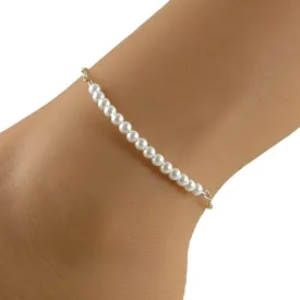 Pearl Anklet, White Pearl Gold Chain Anklet