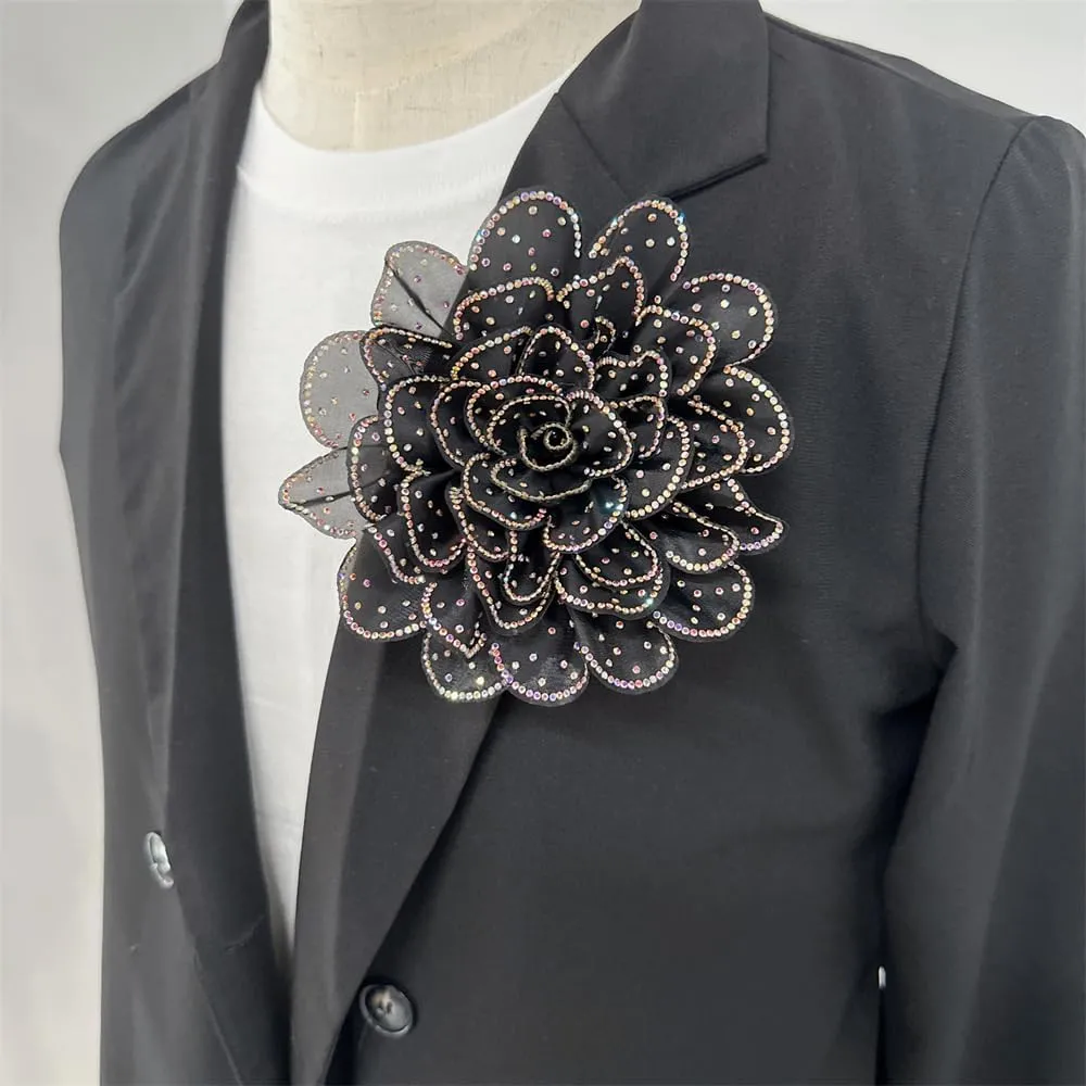 Rhinestone Camellia Flower Big Brooch Lapel Pins for Women Fashion Crystal Fabric Floral Brooches Pin for Dresses Suit Accessories Jewelry Boutonniere Corsage Wedding Party 140mm